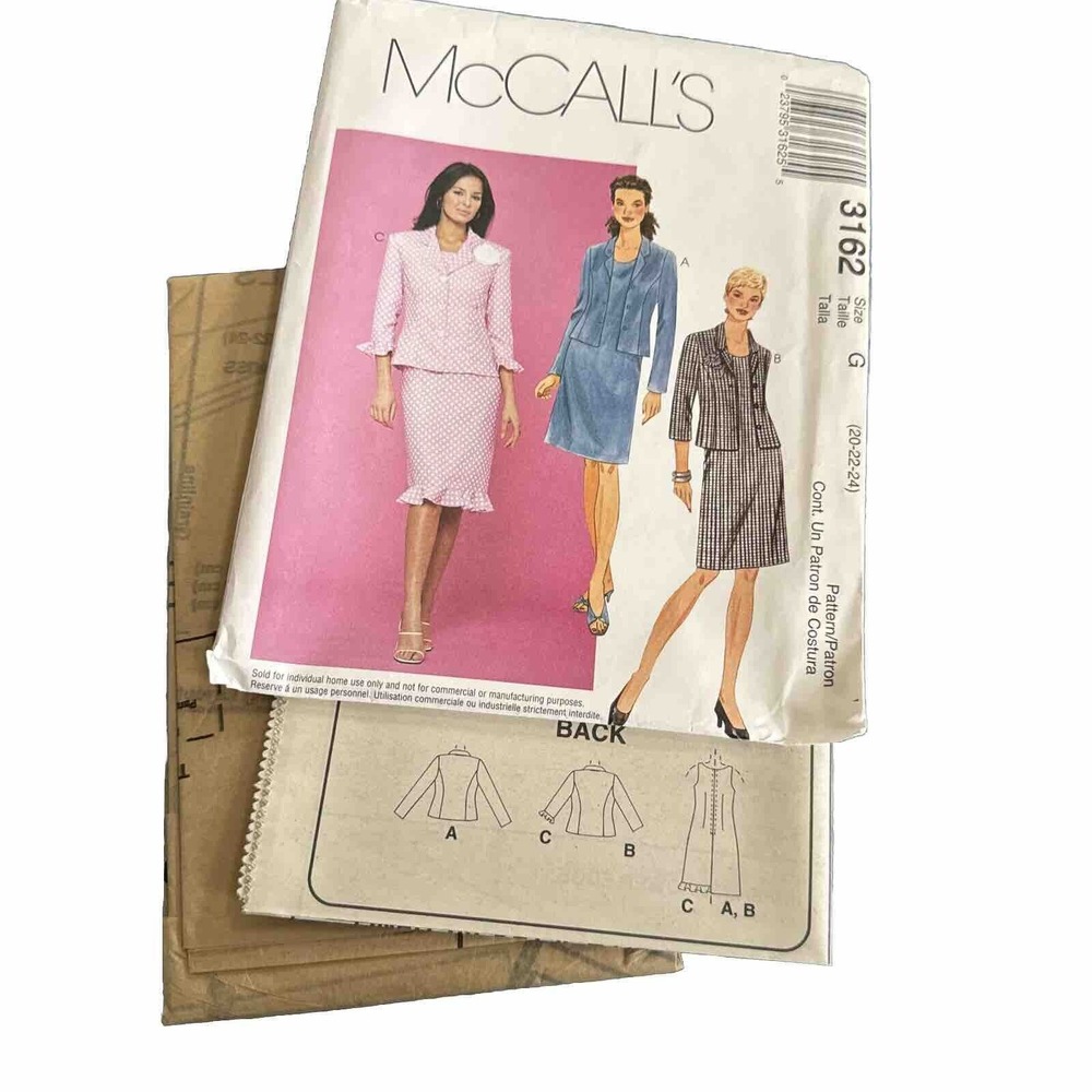 3162 McCalls SEWING Pattern 20 - 24 Misses Sleeveless Dress Lined Jacket UNCUT